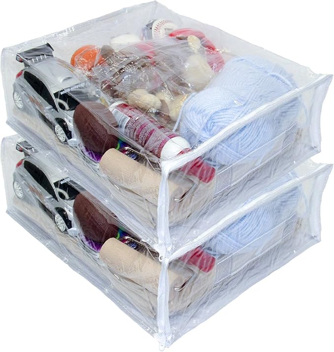 2-Pack Heavy Duty Vinyl Zippered Closet Square Storage Bags (Clear) for Sweaters, Throws, Arts & Crafts, Toys and Much More! (12" x 15" x 5") 3.9 Gallon