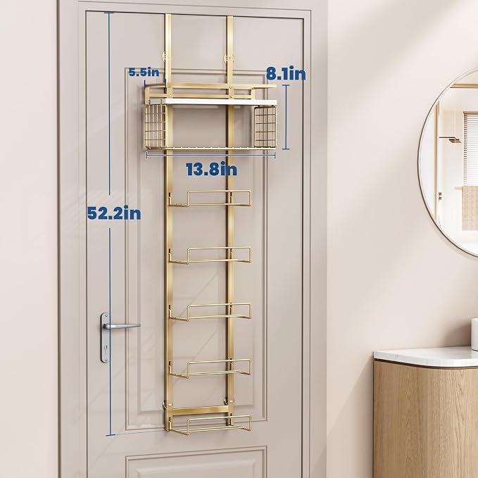 Aetyord Towel Racks for Bathroom Over The Door Towel Racks Towel Storage Organizer with Metal Shelf Basket for Bathroom Rv Camper (7-Tier Gold)