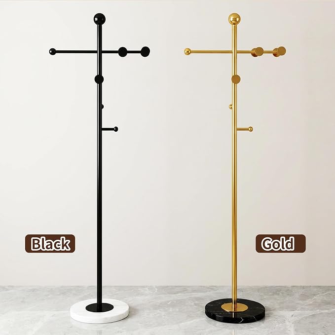 68.9 Inch Tall Modern Coat Rack,Black Coat Tree Freestanding,Heavy-Duty Metal Coat Rack Freestanding with Sturdy Marble Base for Entryway,Hallway,Bedroom,Holds Coats Hats Bags Scarves