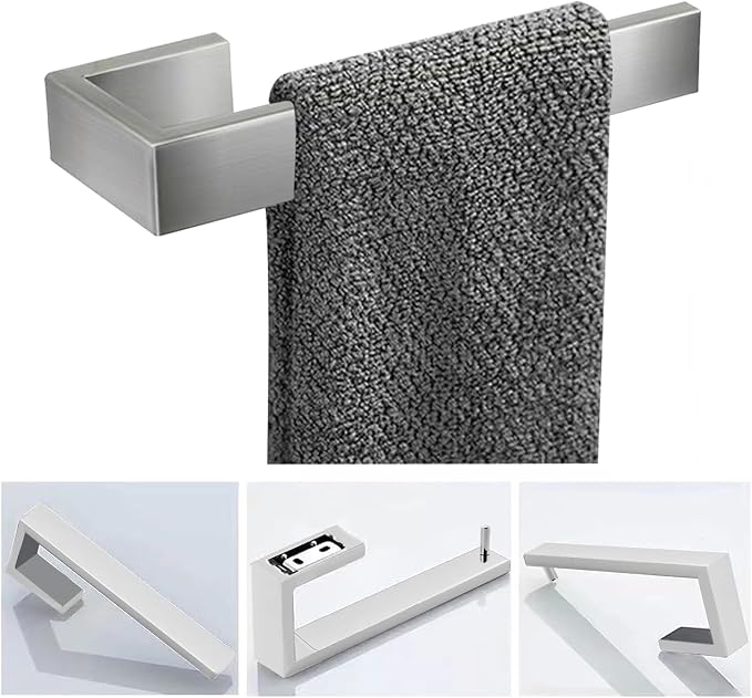 JOPOFI 2-Piece Hand Towel Holder, Towel Ring - Brushed Nickel | Stainless Steel Towel Holder for Bathroom wall, 8" Rectangular Modern Design Hand Towel Bar, Contemporary Hand Towel Rack