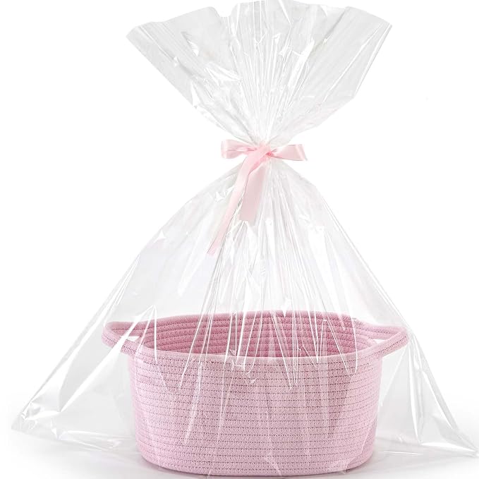 Happyiren Small Gift Basket with Gift Wrap Cellophane Bag and Ribbons, Gift Baskets for Christmas Thanksgiving Birthday Baby Shower Raffle Burr, - Rope Decorative Storage Organizer Container