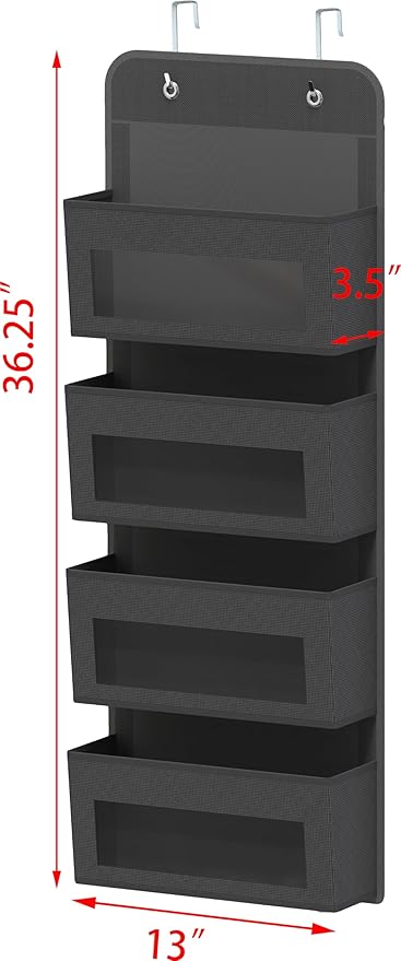 Simple Houseware 4 Clear Pocket Over Door Hanging Organizer, Dark Gray | Over the Door Storage for Closet, Bedroom, Bathroom, Pantry