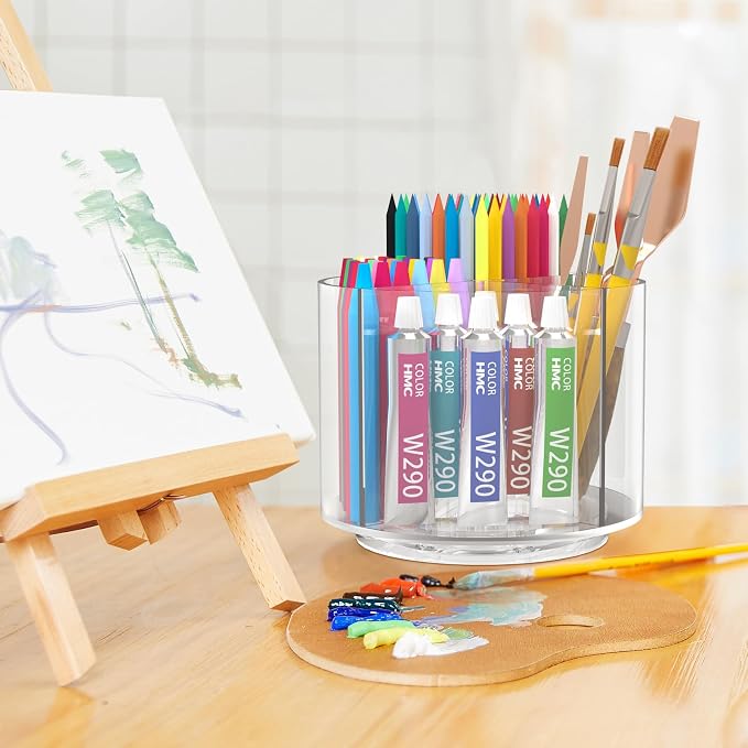 Pencil Holder for Kids, 360 Rotating Pen Holder for Desk Organizer and Storage, 4 Compartments Art Supply Marker Organizer, Pen Organizer Pencil Holder