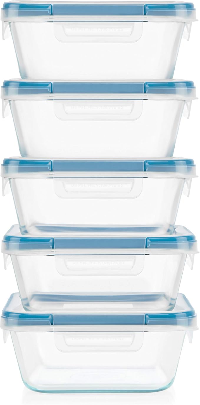 Snapware Total Solutions (10-Pack, 4 Cup) Glass Food Storage Containers Set, Airtight & Leakproof Locking BPA-Free Lids, Freezer Dishwasher Microwave Safe