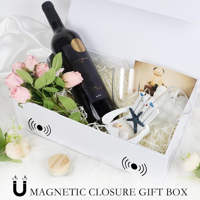 LFBOX White Gift Box with Magnetic Lids 1 Pack | Large Bridesmaid Groomsman Proposal Boxes,13.8x8.3x4.4 in, Collapsible Rectangle Storage Box