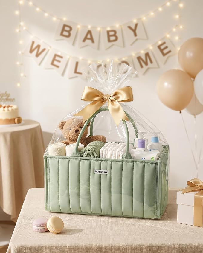 Blissful Diary Baby Diaper Caddy Organizer, Stylish Storage Basket for Newborn Essentials and Diaper Station, Gift for Baby Shower and Registry Must-Have, Sage Green