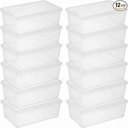 novelinks 12 Pack 6QT Plastic Storage Bins with Lids, Shoe Bins | Shoe Boxes Clear Plastic Stackable, Shoe Containers, Clear Shoe Storage Boxes, Craft Organizers and Storage