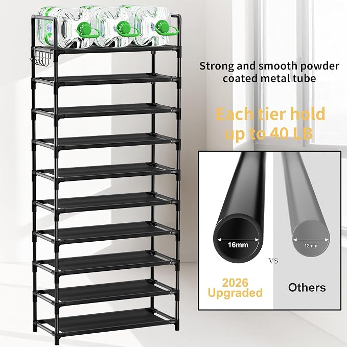 Shoe Rack, 10 Tier Shoe Storage Organizer Fit 30-35 Pairs Shoes,Metal Tall Shoe Shelf for Closet,Entryway,Garage,Bedroom,Cloakroom