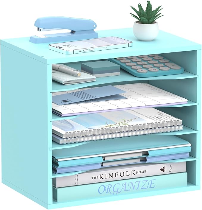 5-Tier Paper Organizer for Desk, Adjustable Mail Organizer, Blue | 5-Tier Paper Organizer and Mail Organizer for Desk with Adjustable Shelves for Letter Size Files Folders and Office Supplies