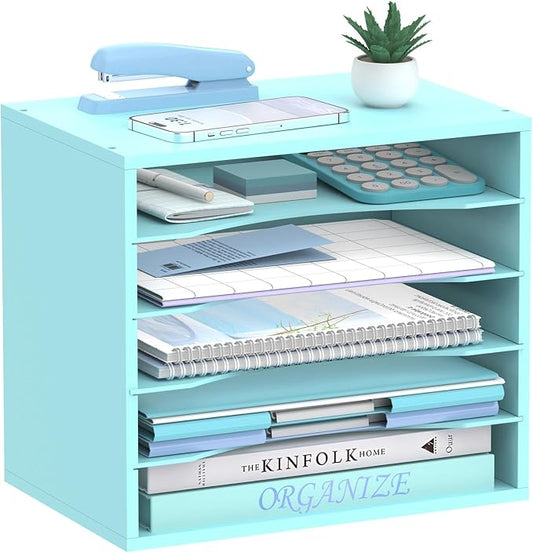 5-Tier Paper Organizer for Desk, Adjustable Mail Organizer, Blue | 5-Tier Paper Organizer and Mail Organizer for Desk with Adjustable Shelves for Letter Size Files Folders and Office Supplies
