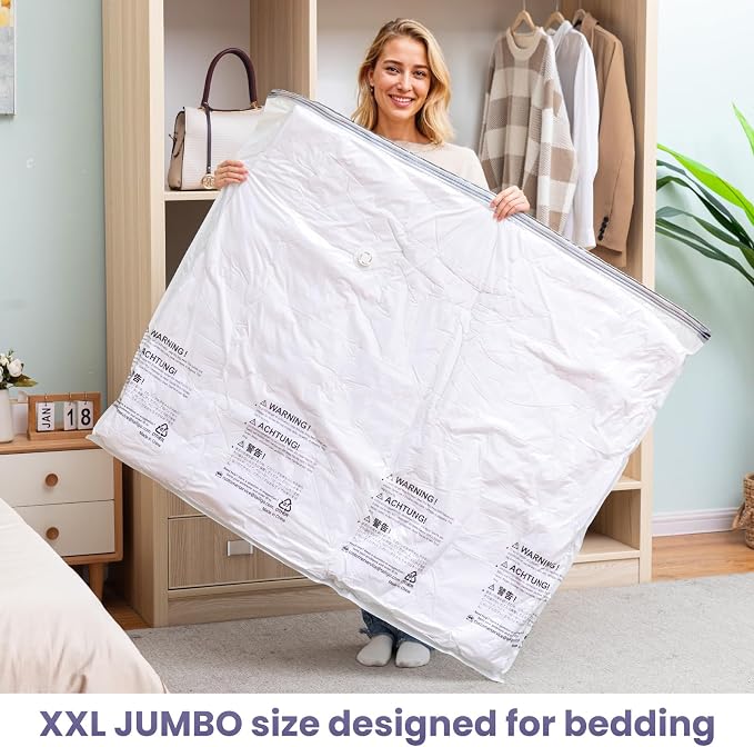 TAILI 6 Pack Vacuum Storage Bags, XXL Jumbo (47x39 Inch), Cream | Vacuum Seal Bags for Clothing, Comforter and Blankets, Bedding, Giant Space Saver for Huge Stuffed Toy