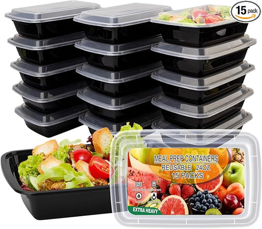 Ezalia 15 Pack Meal Prep Containers Reusable 24oz, Plastic Food Prep Containers, Leakproof To Go Food Containers with Lids, BPA-Free, Microwave/Dishwasher/Freezer Safe