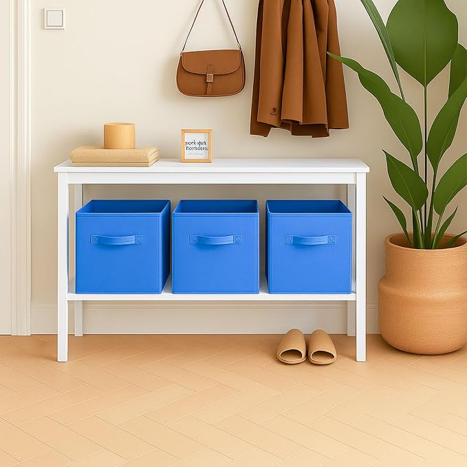 PowerKing Collapsible Storage Cubes, Farbic Storage Bins, Royal Blue, 6Pack | Sturdy, Lightweight, Easy Pull Handle, Closet & Shelf Organizer, Clothes and Toys Storage, 10.5'' x 11'' x 10.5''