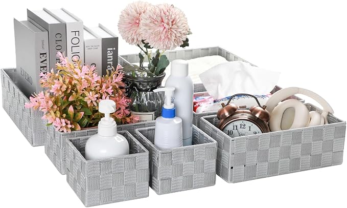 Posprica Small Baskets for Organizing(7 Set) Woven Storage for Shelves, Bathroom, Decorative Closet Organizer, Dresser Bins, Shelf