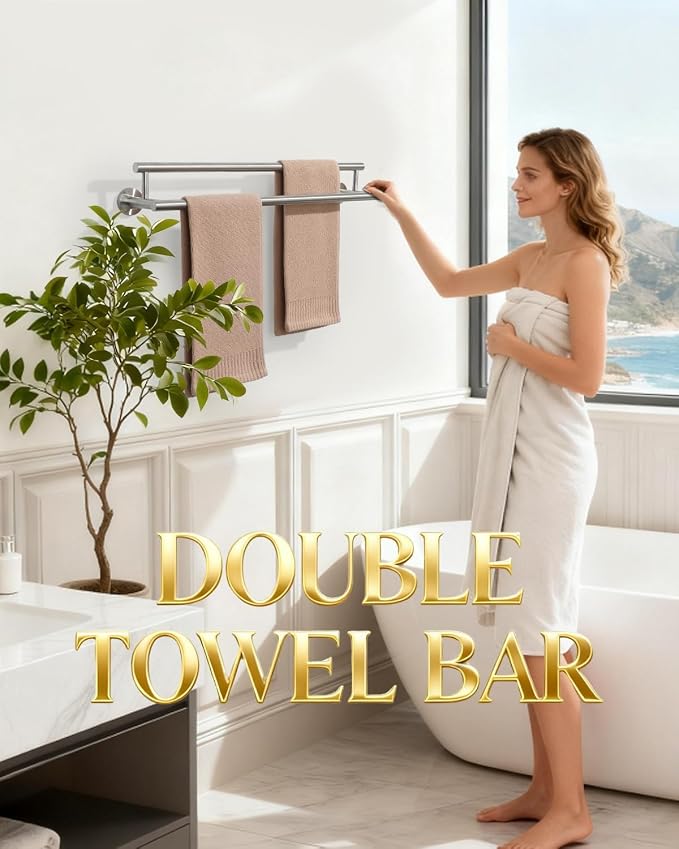 Alise Double Towel Bar,20" Towel Racks for Bathroom Wall Mounted,Nickel | Bathroom Towel Rack SUS304 Stainless Steel Bathroom Towel Holder Quick Drying Hand Towel Holder Towel Bar for Walls