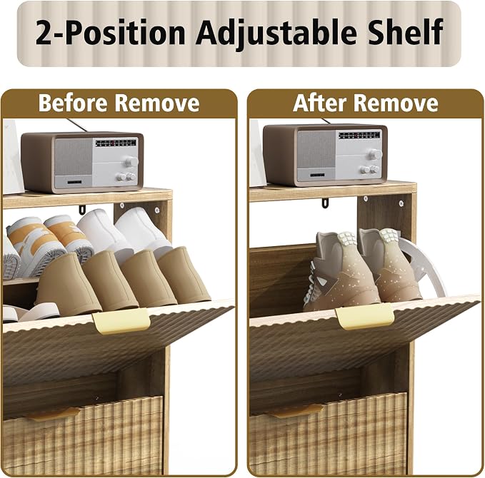 KIGOTY Narrow Shoe Storage Cabinet, Shoe Cabinet with 4 Flip Drawers, Freestanding Shoe Organizer with Legs for Entryway, Slim Shoe Rack Cabinet for Enterway (Yellow, 4 Flip Drawer)