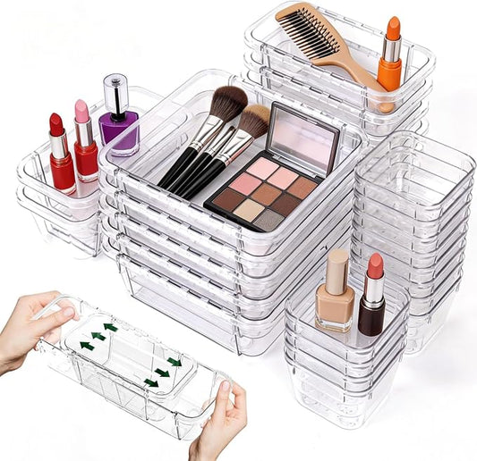 25-Piece Adjustable Clear Acrylic Organizer Set - 3-Size Drawer Storage Bins for Makeup, Kitchen, Bedroom, Desk & Craft Room | Multi-Purpose Home & Office Solution