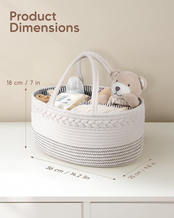 Maliton Baby Diaper Caddy Organizer, Cotton Rope Diaper Caddy Basket, Large Storage Basket for Newborn Boys and Girls, Gift for Baby Shower List, Newborn Essentials | 100% Cotton Rope Baby Caddy, Soft Yet Structured, Nursery, Car & Camping Use, Keeps B...