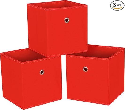 Foldable Storage Cubes Bins ,11 Inch Cloth Storage Cube Fabric Storage Box Cubes Organizer Baskets with Handles for Home Organizer Set of 3 (Red)