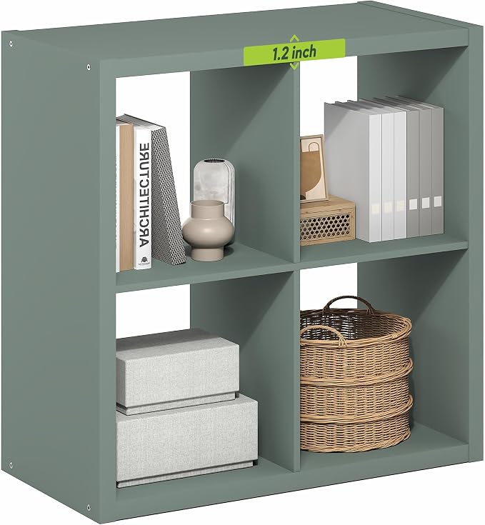 Furinno Cubicle 4-Cube Book Shelf, Extra Thick Frame Bookshelf, Light Grey | 14.6" x 30" x 30", Reversible Bookcase with Open Back, for Living Room, Bedroom, Home Office
