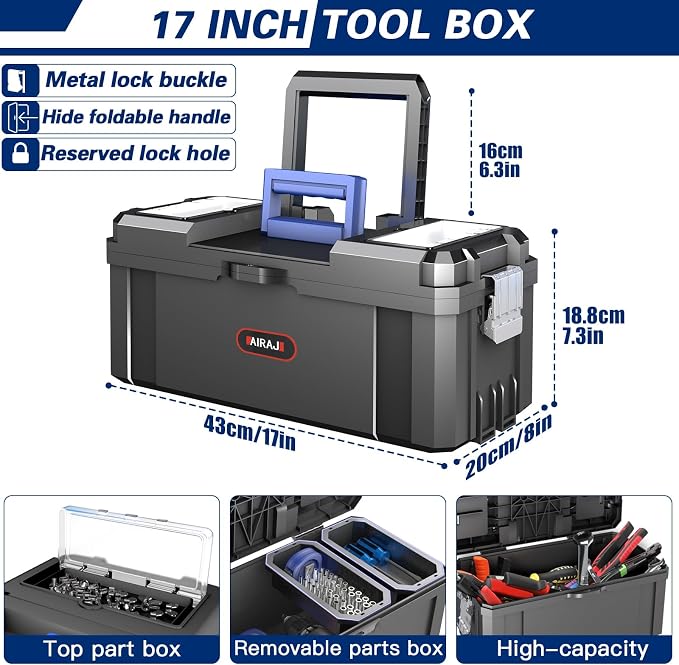 3 IN 1 Rolling Tool Box With Wheels,Stackable Tool Box,Modular Tools Storage Organizer,Top Small Parts Organizer Design,With Removable Small Parts Box,for Home,Repair,Garage Storage,17 IN+19 IN+21 IN