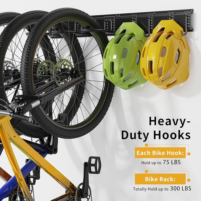 Housolution Bike Storage Rack 48Inch for 6 Bikes + 5 Helmets, Up to 500lbs | Heavy Duty Bike Hangers for Garage, Bike Hooks for Garage, Solid Steel Bicycle Storage, Bike Wall Mount, New Black