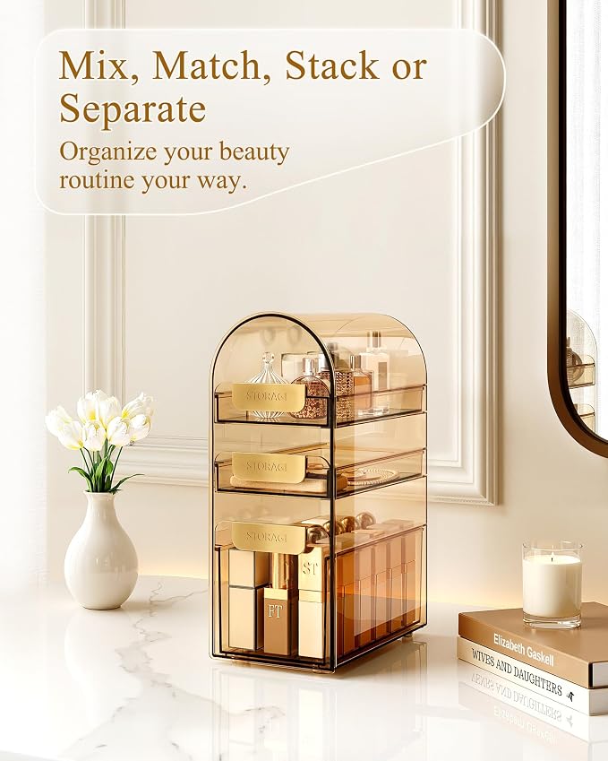 Makeup Organizer Countertop with Drawers & Lid, Skincare Organizer for Vanity, Large Cosmetic Organizer & Display Cases and Storage for Bathroom & Desktop. Perfect for Girl Women Mom Gifts