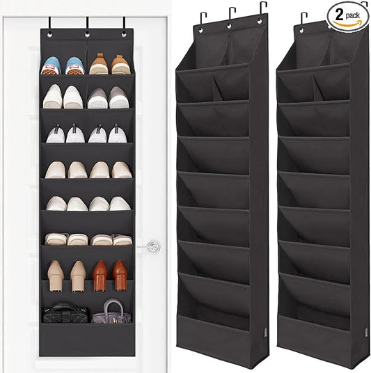 STORAGE MANIAC Over the Door Shoe Organizer Heavy-Duty Large Deep Pocket Hanging Shoe Organizer Shoe Rack Door Closet Shoe Organizer for Wall, Dorm & Narrow Door Storage Shoe Holder Black, 2 Pack