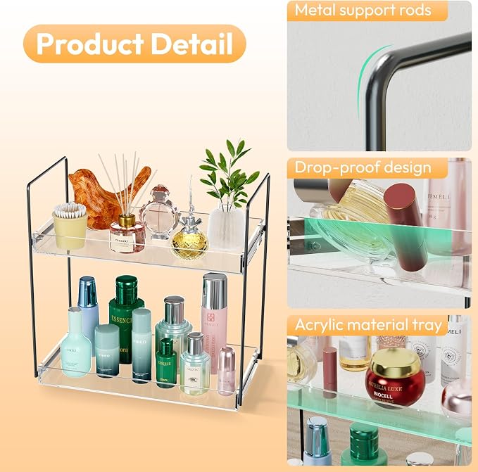 NPPLUS 2 Tier Bathroom Counter Organizer Matte Black+Clear Acrylic Vanity | Bathroom Countertop Organizer Under Sink With Acrylic Tray, Home Storage Holder For Makeup Cosmetics Perfume Spice