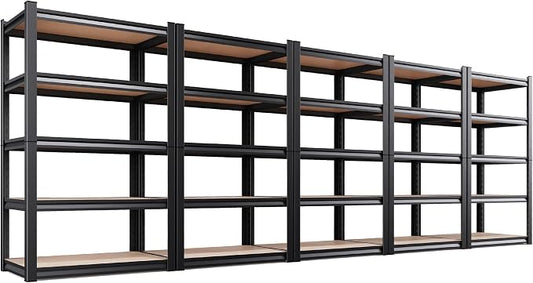 5 Pack Garage Shelving Heavy Duty 5T Storage Shelves, Metal Adjustable Shelving Unit, Utility Garage Organizer Shelf for Basement, Pantry, Kitchen, Warehouse, 15.7" Dx35.4 Wx71.2 H, Black