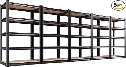 5-Pack Heavy Duty Garage Shelving for Whole Home, Warehouse & Workshop Organization, 71" H x 35" W x 15.7" D Adjustable 5-Tier Metal Storage Rack for Tools, Storage Bins & Bulk Items