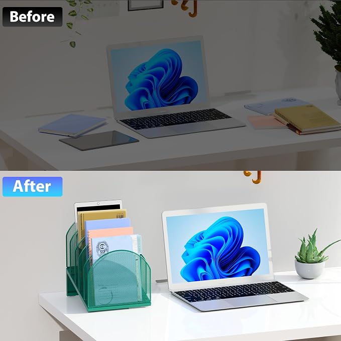 gianotter Desktop File Organizer, Desk Organizer with 5 Compartments, Paper Organizer for Desk, Workspace Organizers for Office Supplies (Green, Inclined Style)