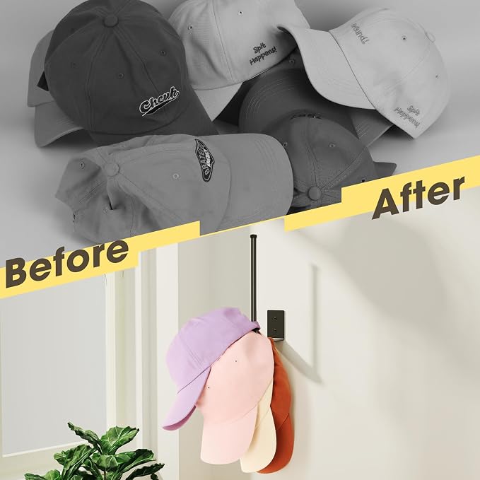 Durmmur Stainless Steel Hat Organizer, Hat Rack for Wall,Each Holds 25 Hats | 2 Pack Strong Adhesive/Wall Drilled Hat Holder, Hat Hooks, Hat Hanger Baseball Cap Organizer for Door,Bedroom,Closet(8.26 in)