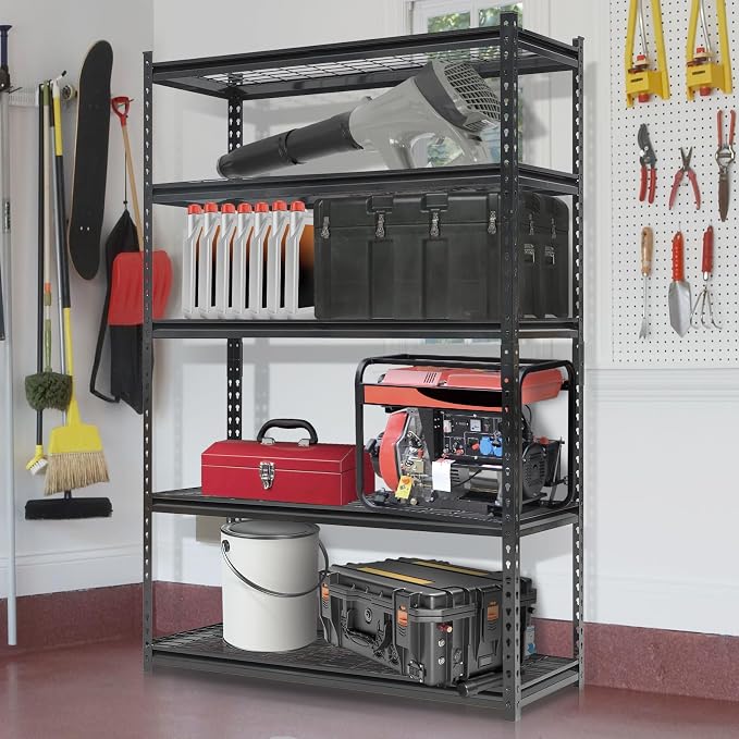 Heavy Duty 5-Tier Shelving Unit, 2500 LBS Capacity Storage Shelves for Garage Kitchen Pantry, Metal Adjustable Shelving for Basement Bathroom Laundry, 47" L x 18" W x 71" H
