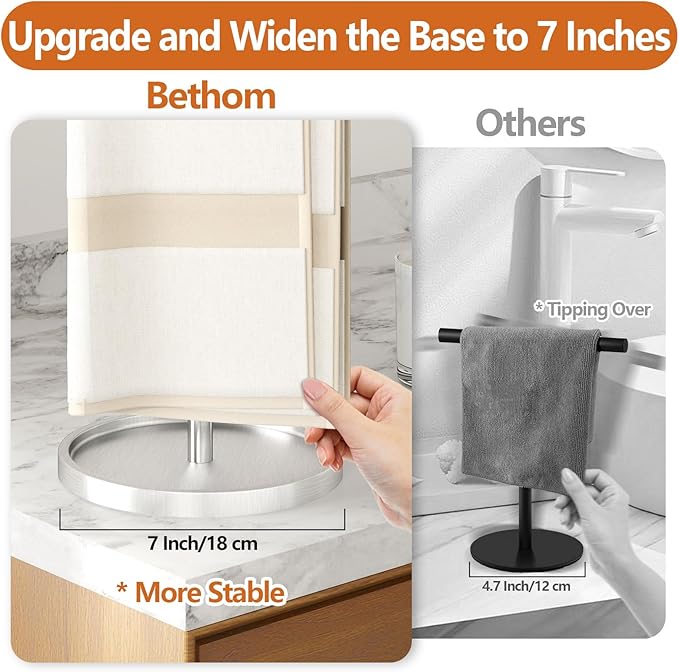 Bethom Hand Towel Holder Countertop Standing for Bathroom,Brushed Nickel | S-Shape Stainless Steel Towel Stand Rack Bar Holds 2 Towels for Kitchen