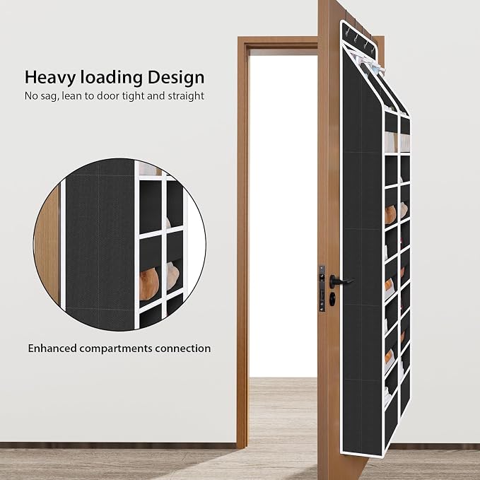 Univivi Upgraded Over the Door Organizer for Baby Nursery, Black, 6-Shelf | Fabric Door Organizer with Clear Window Deep Pockets, Over Door Hanging Organizer for Baby Essential, Bedroom, and Dorm