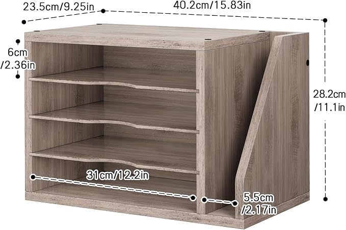 Wooden Mail Organizer, Desk Organizer with 3 Adjustable Shelves | Mail Sorter, File Organizer Desktop, Mail Holder for Home Office, Letter Sorter for Envelopes, Bills, Magazines, Greige