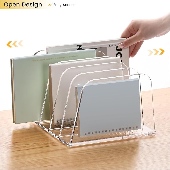 HeZone Desk File Organizer,5-Section Vertical Clear File Organizer File Holder Folder Holder Mail Sorter Acrylic Stand Rack,Office Organization for Home, Office & Classroom(1 Pack)
