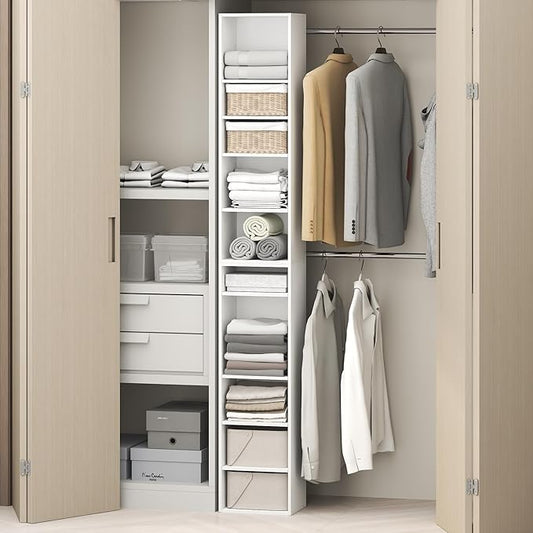 Furinno PASIR 10-Tier Closet Organizers and Storage, Open Shelf, Storage Organizer, 12-Inch Width, for Closet, Bedroom, White