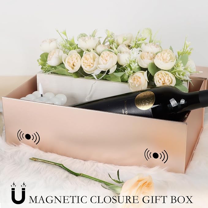 LFBOX Rose Gold Christmas Gift Box with Magnetic Lid 1 Pack | Large Bridesmaid Groomsman Proposal Boxes,13.8x8.3x4.4 in, Collapsible Rectangle Storage Box