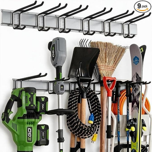 Aking Ace 48-Inch Garage Wall Organizer, Heavy-Duty Hook Set, 350lbs | Adjustable hooks for custom spacing, Organizes rakes, shovels & power tools, Ideal for shed organiztion