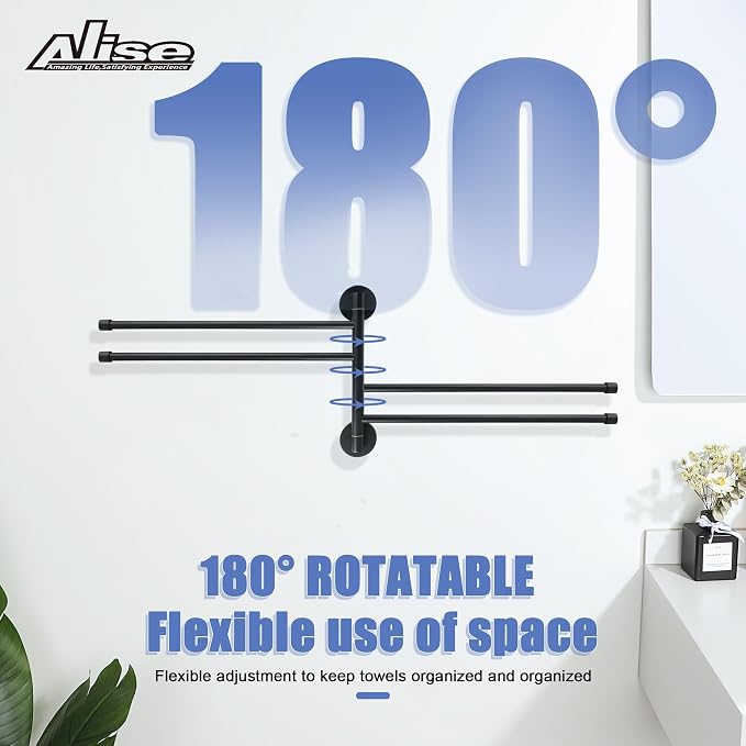 Alise Swivel Towel Rack,Folding 4 Arms Hand Towel Bars Towel Hanger for Bathroom,Wall Mount Drying Racks for Laundry,SUS304 Stainless Steel Swing Out Towel Holder Storage Space Saving,Matte Black | Space Saving Swing Arm Towel Rack for Bathroom Kitchen...