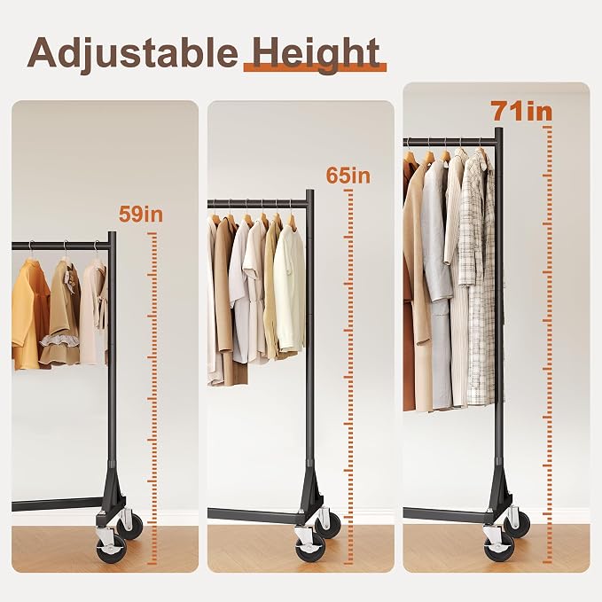 HOKEEPER Z Base Clothes Rack Hold 500LBS Height Adjustable Black | Portable Z Rack, Commercial Heavy Duty Clothing Rack Rolling Garment Rack 24"D*63"W*71"H, Easy to Assemble, 5 Years Service