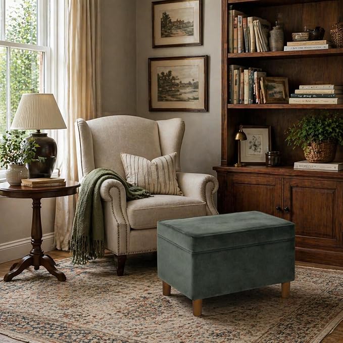 Spatial Order 24" Dinah Collection Storage Ottoman - Loden Green Velvet