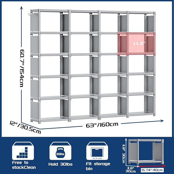 Mavivegue 20 Cube Book Shelf, Storage Organizer, Large DIY Bookcase, Metal Cube Bookshelf, Cubbies Closet Storage Organizer Shelves for Bedroom,Living Room,Home,Office