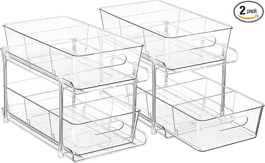 Vtopmart 2 Pack Larger Pull Out Bathroom Under Sink Organizer (M-Standard) | Slide-out drawers, Multi-purpose storage, Clear visibility, Easy Set-up