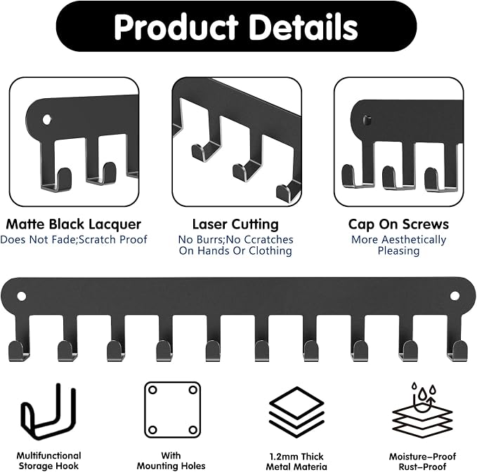 2 Pack Key Holder Wall Mount, Key Holder for Wall,Key Wall Holder | Key Hooks Hanging Keys, Key Hanger Wall Mount with 10 Hooks, Key Rack for Living Room, Kitchen, or Bathroo