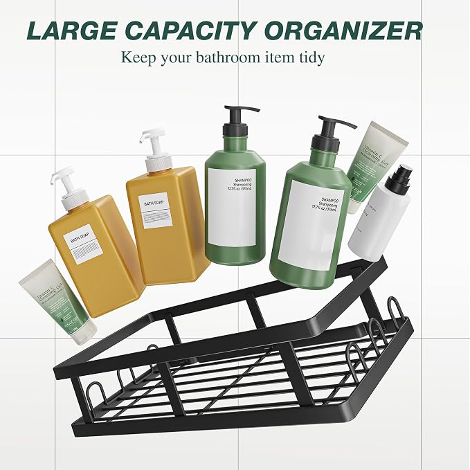 Youvip Shower Caddy Adhesive,No Drill Bathroom Organizer with Soap Holder,Large Capacity Rustproof Shelves for Inside Shower,Bathroom Organizers and Storage,Black