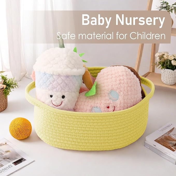 JMvicyroam Small Woven Basket, Empty Gift Basket, Yellow/2 Pack | Small Gift Basket, Cotton Rope, 12 x 8 x 40 in, Handles, Includes Ribbon and Bag, Birthday Gift Basket