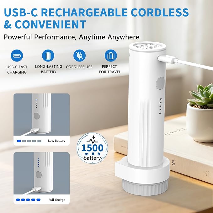 CC Store Travel Electric Vacuum Pump for Vacuum Storage Bags | Travel Air Pump with USB-C Charging , Portable Vacuum Sealer for Clothes , Blankets and Bedding (Bags Not Included)